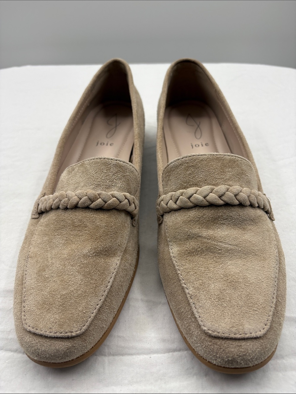Like NEW! Joie Taupe Suede Braided Loafers. 9.5M. - Picture 3 of 9